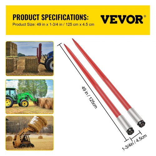 Pair Hay Spear 49 Bale Spear 3000 lbs Capacity Bale Spike Quick Attach