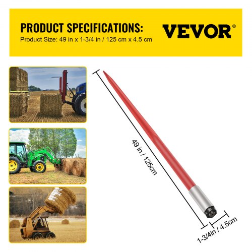 Hay Spear 49 Bale Spear 4500 lbs Capacity Bale Spike Quick Attach Square