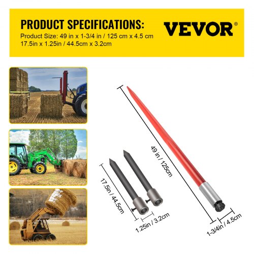49 Hay Bale Spear 3000 lbs Capacity with Nut and Sleeve