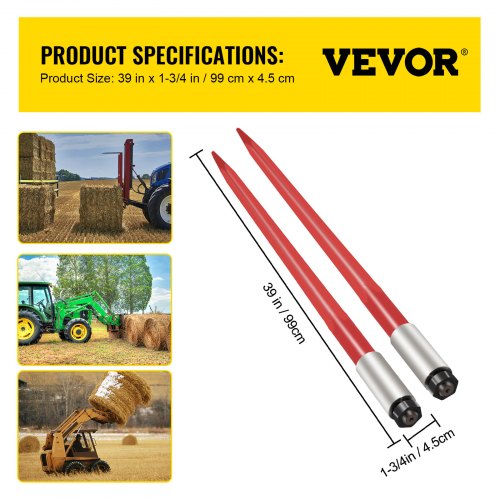 Pair Hay Spear 39 Bale Spear 3000 lbs Capacity Bale Spike Quick Attach
