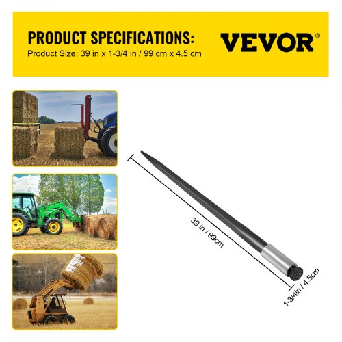 Hay Spear 39 Bale Spear 3600 lbs Capacity Bale Spike Quick Attach Square