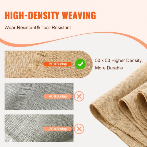 Burlap Fabric Roll 14” x 150 ft 50 x 50 High Density Wide Natural Burlap
