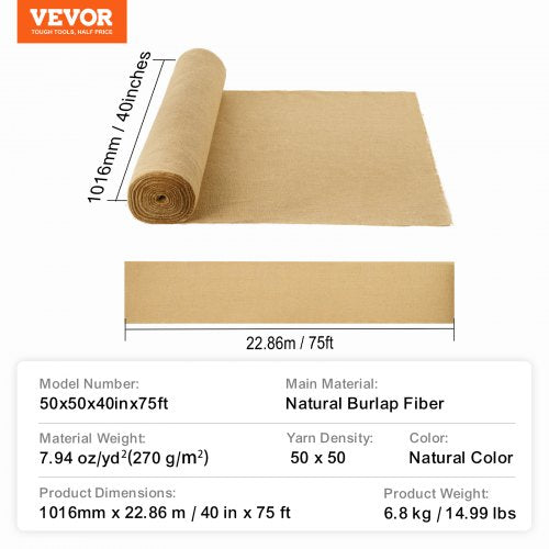 Burlap Fabric Roll Burlap Tree Wrap 40 in x 75 ft for Crafts Plants
