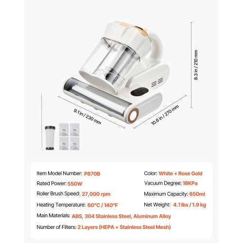 Mattress Vacuum Cleaner 550W Bed Vacuum Cleaner with 18Kpa Powerful Suction