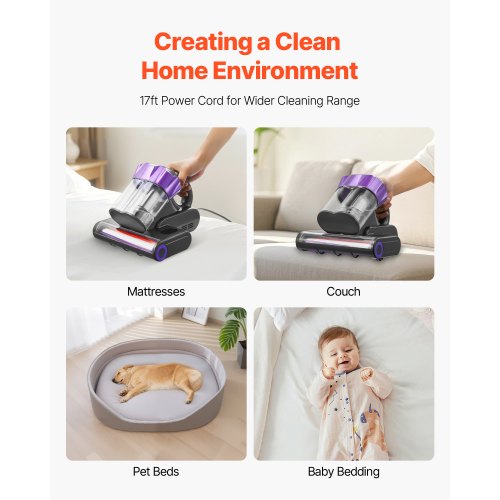 Mattress Vacuum Cleaner 550W Bed Vacuum Cleaner with 18Kpa Powerful Suction
