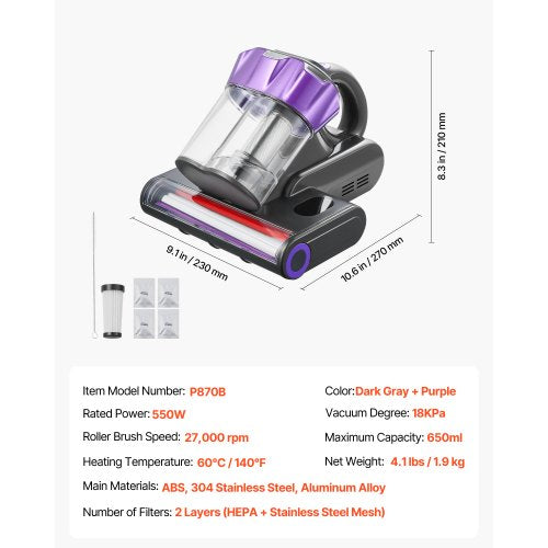 Mattress Vacuum Cleaner 550W Bed Vacuum Cleaner with 18Kpa Powerful Suction