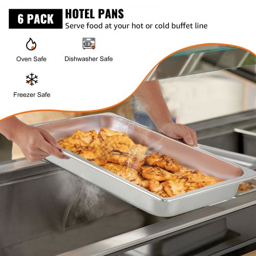 6 Pack Steam Table Pans 209 x 128 x 2.6 Inch Deep Steam Table Pan Full