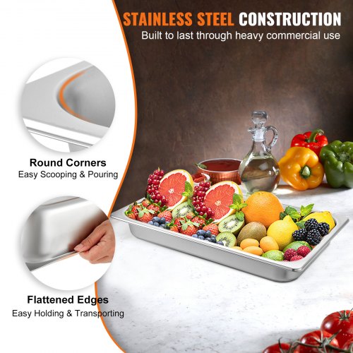 6 Pack Steam Table Pans 209 x 128 x 2.6 Inch Deep Steam Table Pan Full