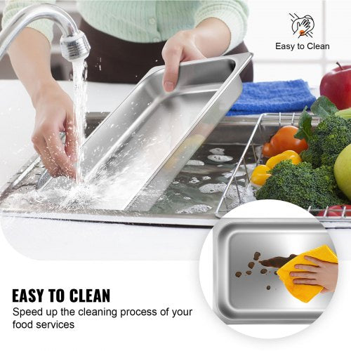 6 Pack Steam Table Pans 209 x 128 x 2.6 Inch Deep Steam Table Pan Full
