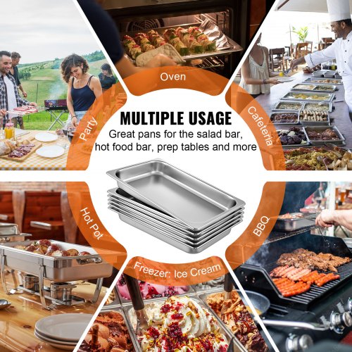 6 Pack Steam Table Pans 209 x 128 x 2.6 Inch Deep Steam Table Pan Full