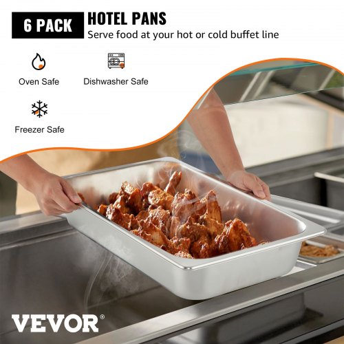 6 Pack Steam Table Pans 209 x 128 x 3.9 Inch Deep Steam Table Pan Full