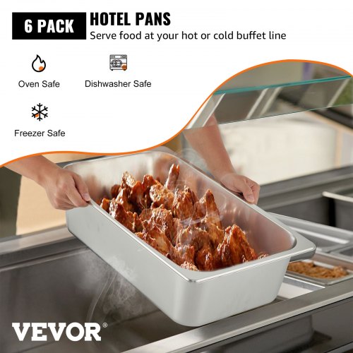 6 Pack Steam Table Pans 209 x 128 x 5.9 Inch Deep Steam Table Pan Full