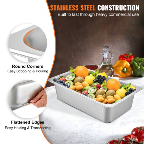 6 Pack Steam Table Pans 209 x 128 x 5.9 Inch Deep Steam Table Pan Full