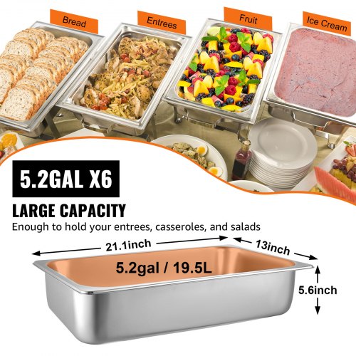6 Pack Steam Table Pans 209 x 128 x 5.9 Inch Deep Steam Table Pan Full