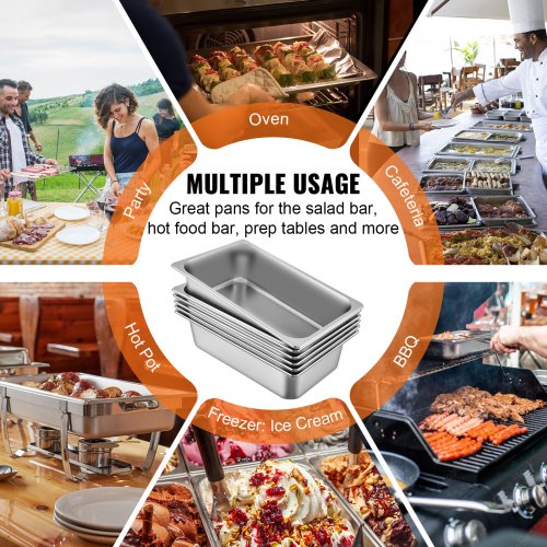 6 Pack Steam Table Pans 209 x 128 x 5.9 Inch Deep Steam Table Pan Full