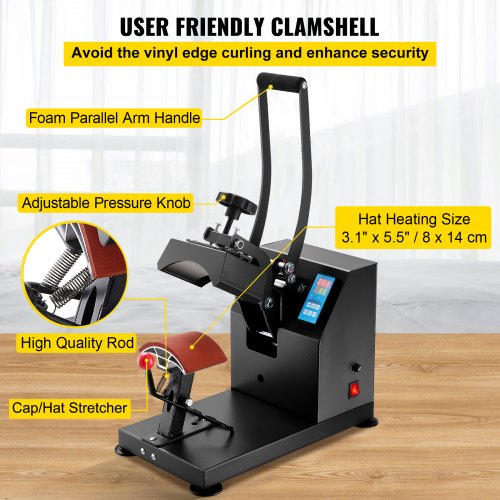Heat Press 6x375Inch Curved Element Hat Press Clamshell Design Heat Press