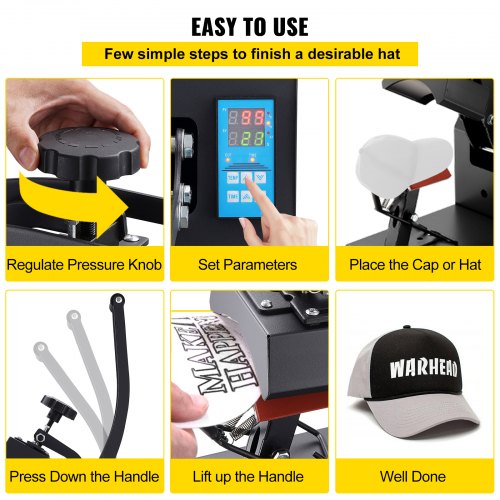 Heat Press 6x375Inch Curved Element Hat Press Clamshell Design Heat Press
