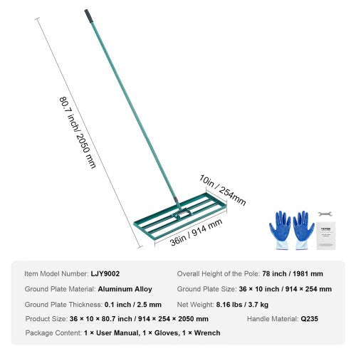 Lawn Leveling Rake 36x10 Level Lawn Tool Heavyduty Lawn Leveler with 78