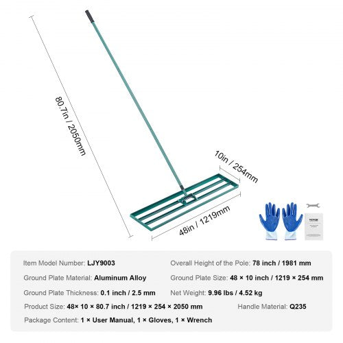 Lawn Leveling Rake 48x10 Level Lawn Tool Heavyduty Lawn Leveler with 78