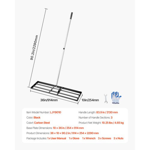 Lawn Leveling Rake Lawn Leveler with 83.9 in Handle 36x10 in Ground Plate