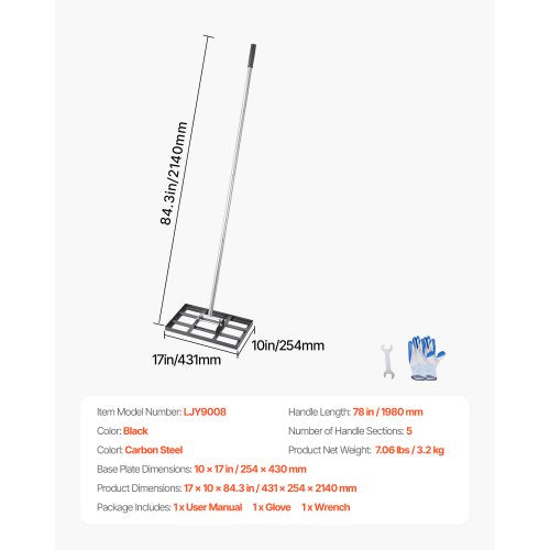 Lawn Leveling Rake Lawn Leveler with 78 in Handle 17x10 in Ground Plate