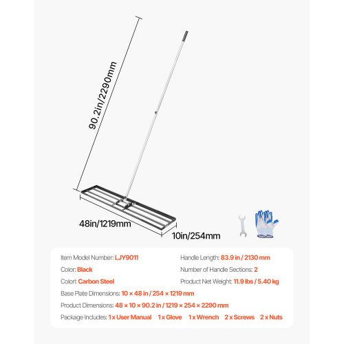 Lawn Leveling Rake Lawn Leveler with 83.9 in Handle 48x10 in Ground Plate