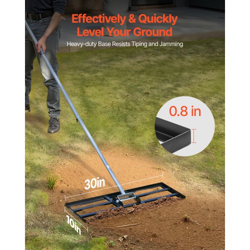 Lawn Leveling Rake Lawn Leveler with 83.9 in Handle 30x10 in Ground Plate