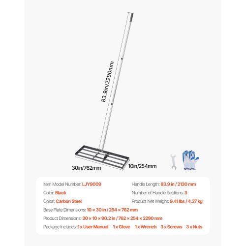 Lawn Leveling Rake Lawn Leveler with 83.9 in Handle 30x10 in Ground Plate