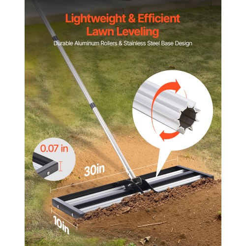 Updated Lawn Leveling Rake with Roller 30 x 10 Stainless Steel Lawn