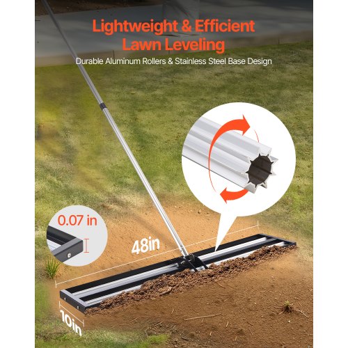 Updated Lawn Leveling Rake with Roller 48 x 10 Stainless Steel Lawn