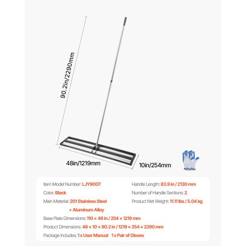 Updated Lawn Leveling Rake with Roller 48 x 10 Stainless Steel Lawn