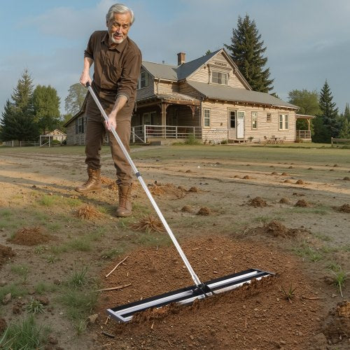 Updated Lawn Leveling Rake with Roller 48 x 10 Stainless Steel Lawn