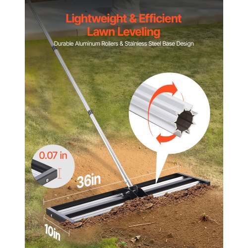 Updated Lawn Leveling Rake with Roller 36 x 10 Stainless Steel Lawn