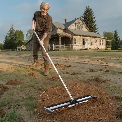 Updated Lawn Leveling Rake with Roller 36 x 10 Stainless Steel Lawn