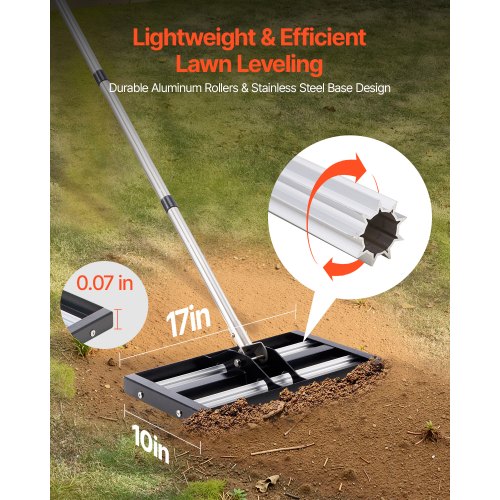 Updated Lawn Leveling Rake with Roller 17 x 10 Stainless Steel Lawn
