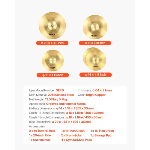 Cymbal Pack 4 Pieces Cymbals for Drum Set Alloy Cymbals Drum Set Includes