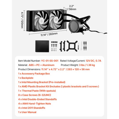 CPU Liquid Cooler AIO CPU Water Cooler – 120mm PWN Fans Pump