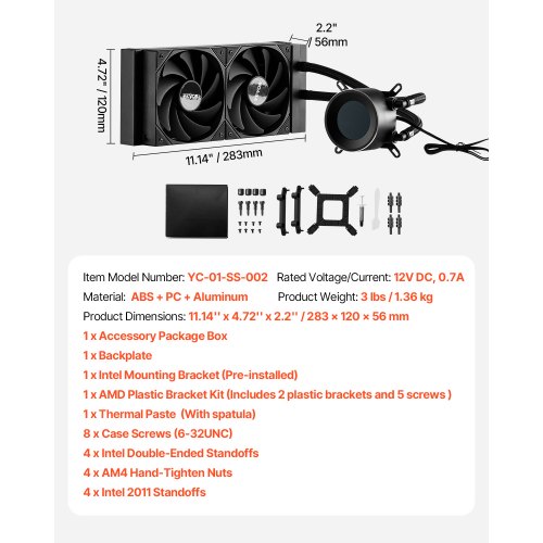 CPU Liquid Cooler AIO CPU Water Cooler – 120mm PWN Fans Pump 18