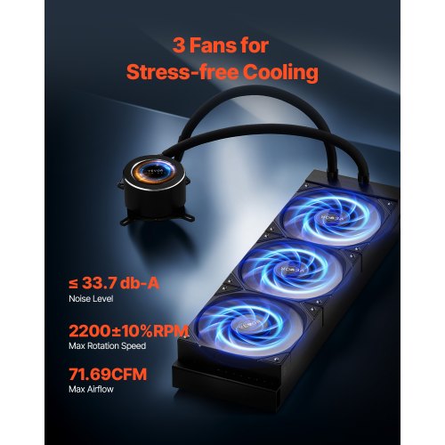 CPU Liquid Cooler AIO CPU Water Cooler – 3 x 120mm PWN Fans Pump 21
