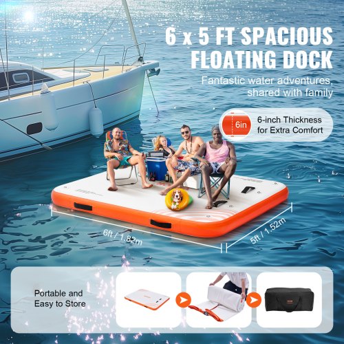 Inflatable Floating Dock 6 x 5FT Inflatable Dock Platform NonSlip Water
