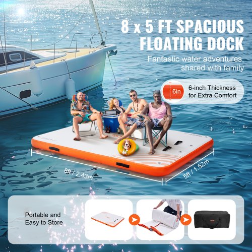 Inflatable Floating Dock 8 x 5FT Inflatable Dock Platform NonSlip Water