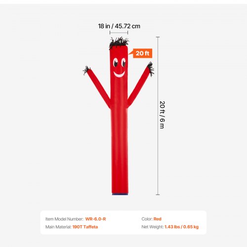 20FT Inflatable Advertising Air Wind Tube Wavy Man Dancer NO Blower
