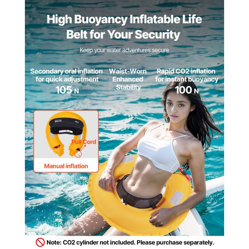 Manual Inflatable Belt Pack for Adults 105N Buoyancy Over 80 Pounds and Up to 59