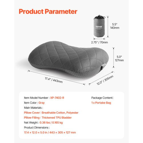 Inflatable Camping Pillow 5Inch Thickened Travel Pillow Soft Backpacking
