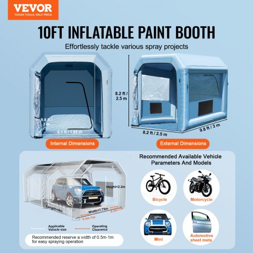 Inflatable Paint Booth 9.8 x 8.2 x 8.2 ft Inflatable Spray Booth with 550W