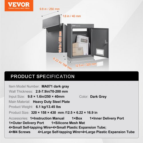 Through The Wall Drop Box Heavy Duty Steel Through the Wall Mailbox with 2879