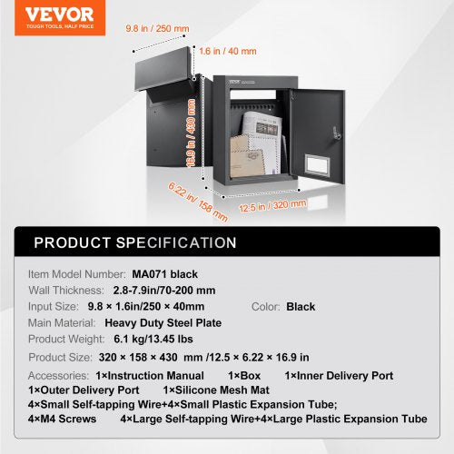 Through The Wall Drop Box Heavy Duty Steel Through the Wall Mailbox with 2879