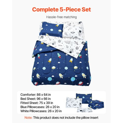Kids Comforter Set 5 Pieces Twin Bedding Sets with 1 Comforter 1 Flat