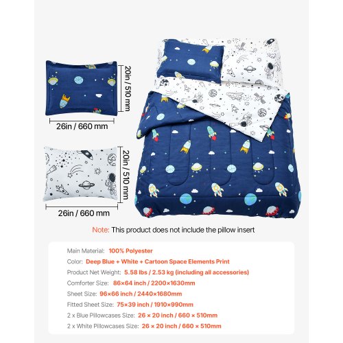 Kids Comforter Set 5 Pieces Twin Bedding Sets with 1 Comforter 1 Flat