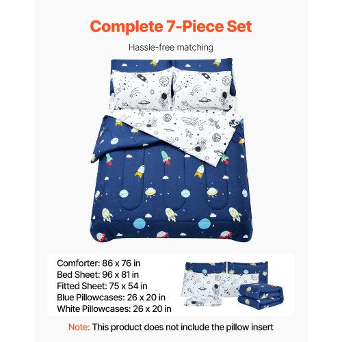 Kids Comforter Set 7 Pieces Twin Bedding Sets with 1 Comforter 1 Flat